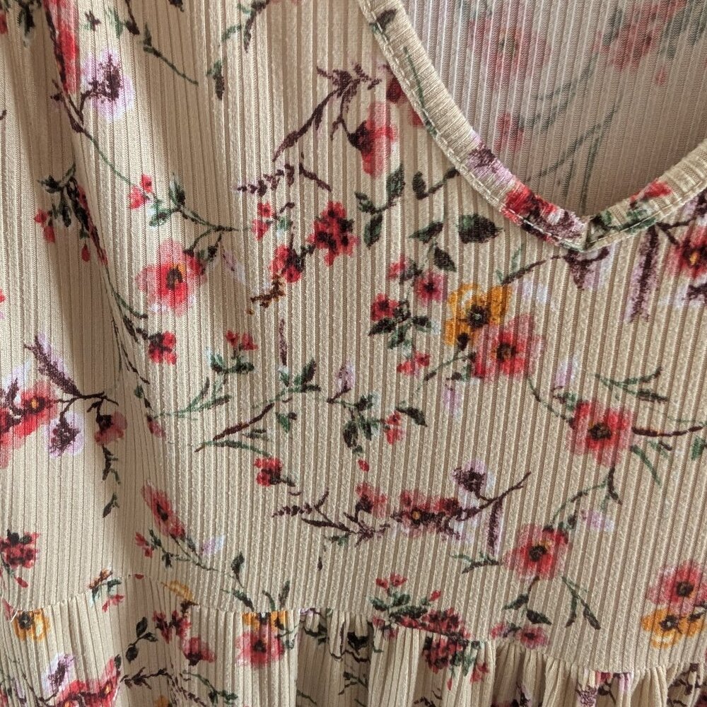 Jessica Simpson Floral Ribbed Maxi Dress V-Neck Sleeveless Medium Cottagecore - Picture 7 of 12